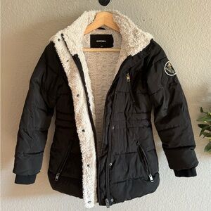 Diesel Big Girls Youth Sherpa Lined Puffer Parka Coat Black Size 10/12